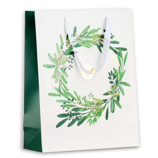 Kolekcja Ślubna, torba prezentowa, gałązki, biało-zielono-złota Empik