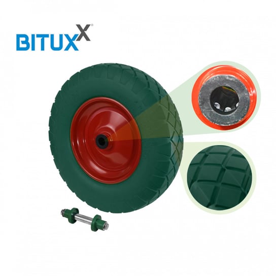 Koło do taczki Bituxx pełne z ośką łożyska 4,80 zielone poliuretanowe Bituxx
