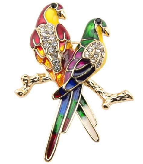 Kolorowa broszka papużki papugi cyrkonie Prezent Agrafka
