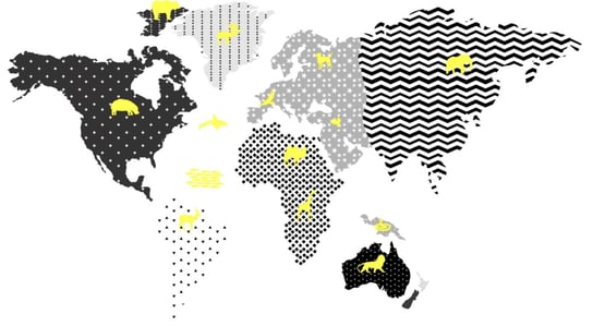 Kolorowa pastelowa mapa świata ze zwierzętami 100 dekochmurka