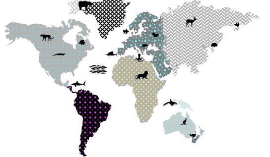 Kolorowa pastelowa mapa świata ze zwierzętami 150 dekochmurka