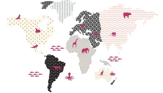 Kolorowa pastelowa mapa świata ze zwierzętami 150 dekochmurka