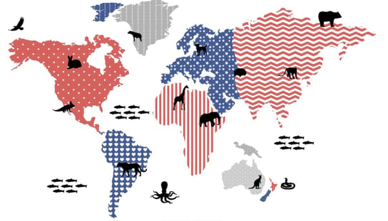 Kolorowa pastelowa mapa świata ze zwierzętami 200 dekochmurka
