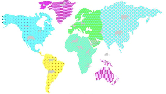 Kolorowa pastelowa mapa świata ze zwierzętami 200 dekochmurka