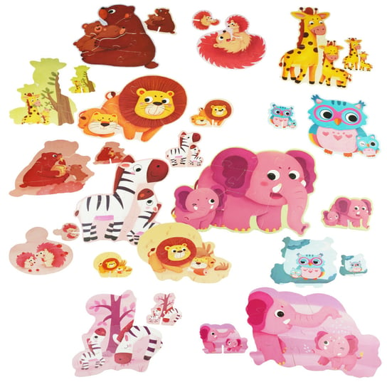 Kolorowa układanka puzzle dla dzieci 7w1 Zwierzątka Mama i dziecko KinderSafe