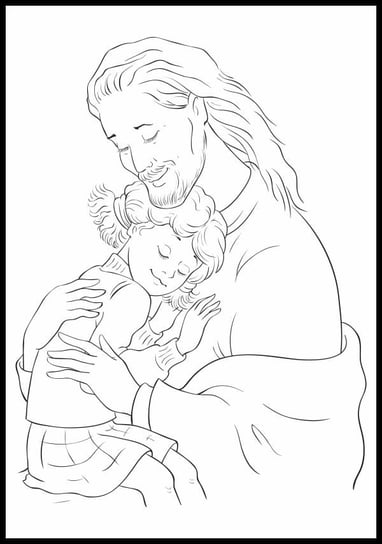 Kolorowanka w formie plakatu dla dzieci i nie tylko z piękną grafiką, Jezus tulący dziecko Inna marka