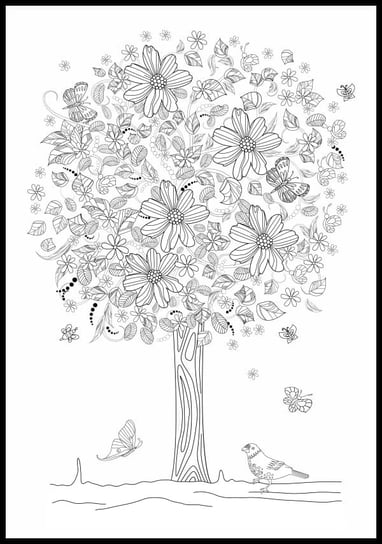 Kolorowanka w formie plakatu dla dzieci i nie tylko, z piękną grafiką, kwieciste drzewo, format 30x40 cm Inna marka