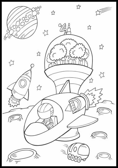 Kolorowanka w formie plakatu dla dzieci i nie tylko z piękną grafiką, statek kosmiczny Inna marka