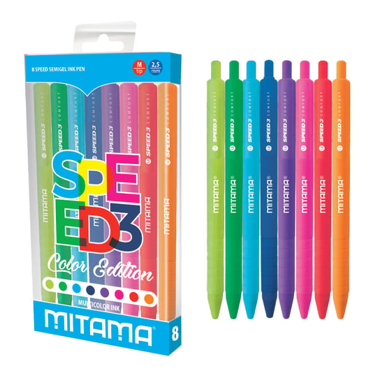 Kolorowe długopisy kulkowe, żelowe o grubości 1 mm, 8 szt. MITAMA