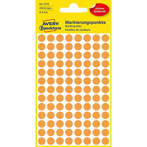 Kolorowe kółka do zaznaczania Avery Zweckform 8 mm 3178 pomarańczowe odblaskowe Avery Zweckform