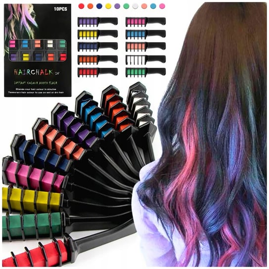 Kolorowe Kredy Do Farbowania Włosów Dla Dzieci Kreda Zmywalna 10 Kolorów / HairChalk Inna marka
