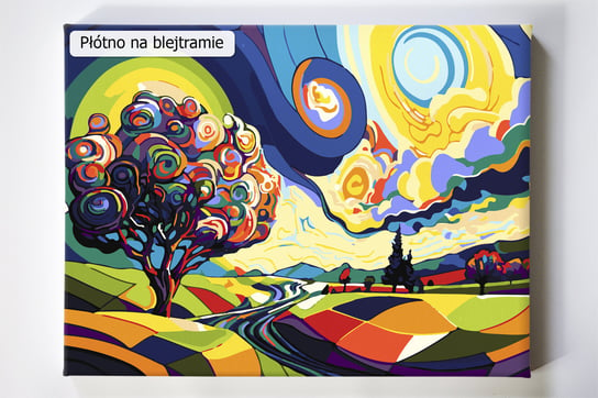 Kolorowe pola, w stylu van Gogh, drzewa, okręgi, malowanie po numerach, blejtram Akrylowo