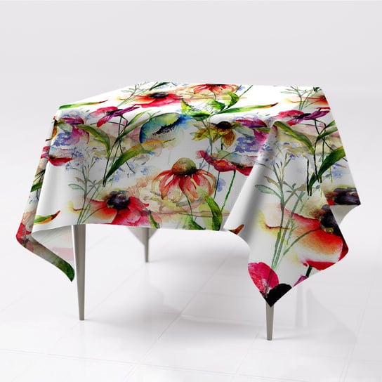 Kolorowy obrus na stół do domu Kolorowane kwiaty, Fabricsy, 150x150 cm Fabricsy