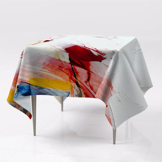 Kolorowy obrus na stół do mieszkania Plamy farby, Fabricsy, 150x150 cm Fabricsy