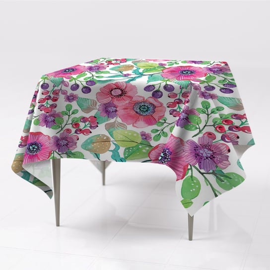 Kolorowy obrus na stół do wnętrz Kwiaty i jagody, Fabricsy, 150x150 cm Fabricsy