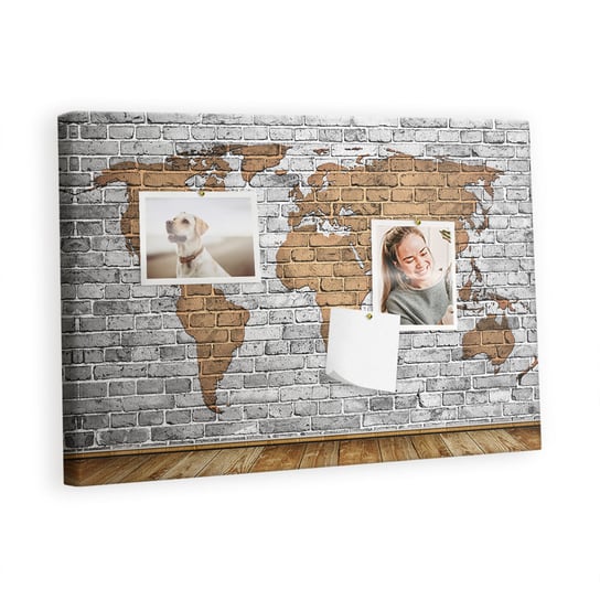 Kolorowy Organizer - Tablica Korkowa z Pinezkami - Mapa świata cegły 60x40 cm Inna marka