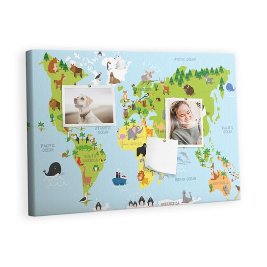 Kolorowy Organizer - Tablica Korkowa z Pinezkami - Mapa świata ze zwierzętami 60x40 cm Inna marka
