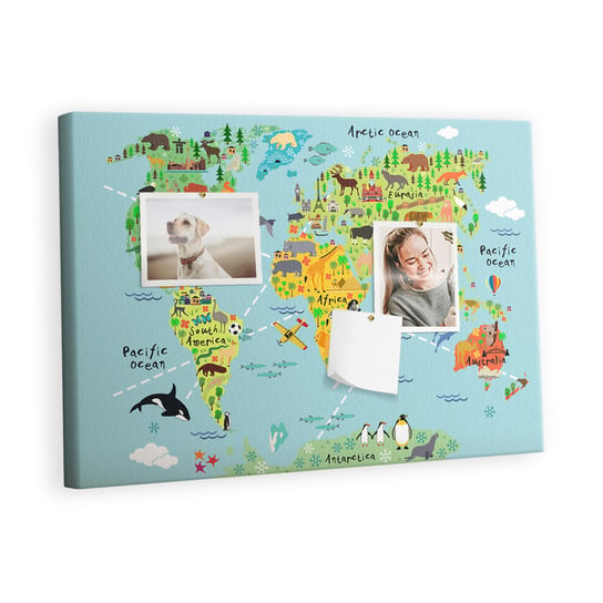 Kolorowy Organizer - Tablica Korkowa z Pinezkami - Mapa świata ze zwierzętami 60x40 cm Inna marka