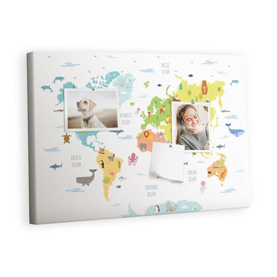 Kolorowy Organizer - Tablica Korkowa z Pinezkami - Mapa świata zwierząt 60x40 cm Inna marka