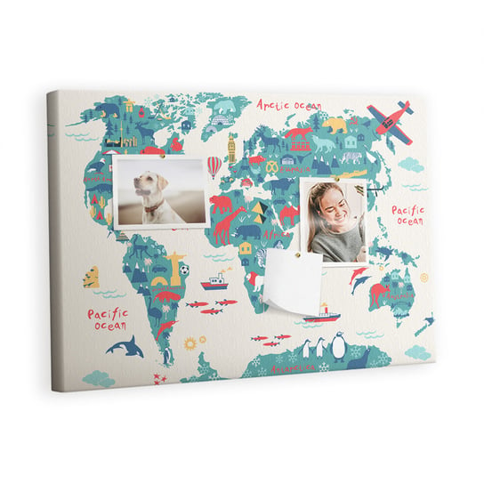 Kolorowy Organizer - Tablica Korkowa z Pinezkami - Obrazkowa mapa świata 60x40 cm Inna marka