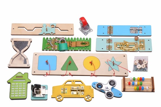 Kolorowy zestaw elementów na tablicę manipulacyjną DIY Zabawki Sensoryczne