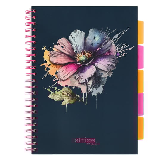 Kołozeszyt z przekładkami STRIGO PADS Project Book A4 kratka Kwiaty granatowy Strigo