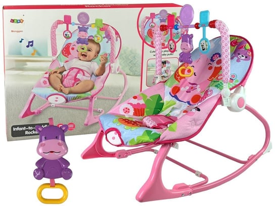 Kołyska Bujaczek Fotelik Krzesełko 2w1 Różowy Hipopotam Dźwięki Wibracja lean