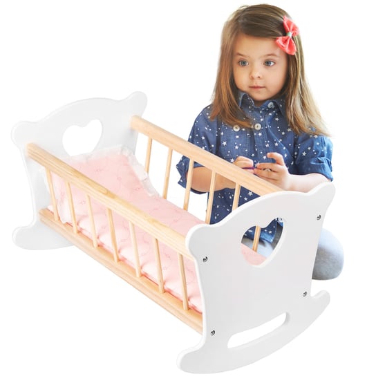 Kołyska drewniana, łóżeczko dla lalek, pościel Kinderplay