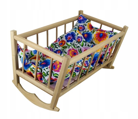KOŁYSKA RETRO drewniana łóżeczko dla lalek pościel łowicka zabawka dla dzieci PEEWIT