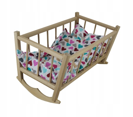 KOŁYSKA RETRO drewniana łóżeczko dla lalek pościel w SERCA zabawka dla dzieci PEEWIT