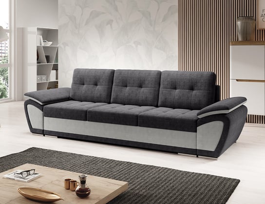 Komfortowa kanapa z funkcją spania Enzo oraz pojemnikiem na pościel czarna z jasnym szarym Moderno Meble