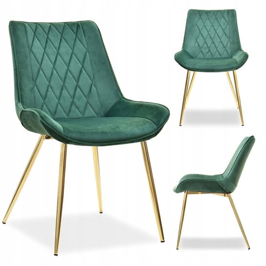 Komfortowe Krzesło Z Weluru Do Jadalni Adel Butelkowy Zielony - Zloty MEBEL-PARTNER