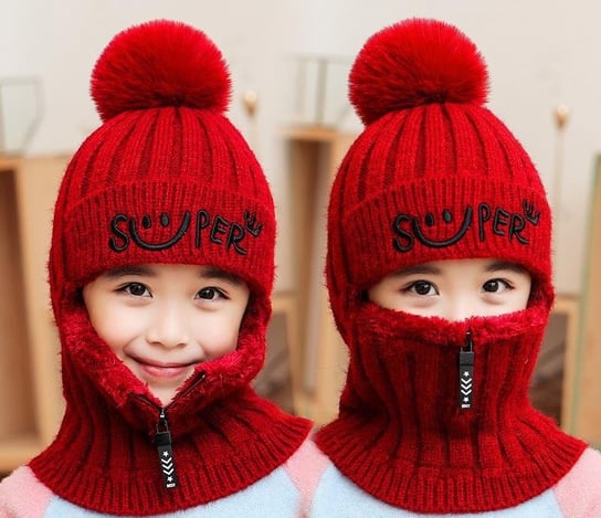 Kominiarka dziecięca czapka zima - czerwona HEDO