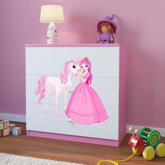 Komoda do pokoju dziecięcego, babydreams, księżniczka i konik, 81 cm, różowa Kocot Kids