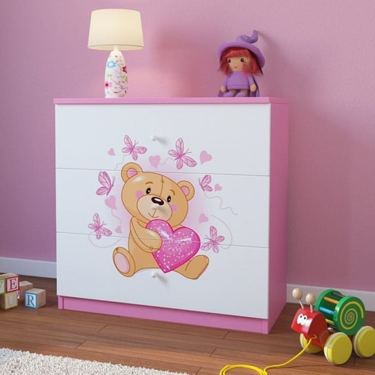 Komoda do pokoju dziecięcego, babydreams, miś z motylkami, 81 cm, różowa Kocot Kids