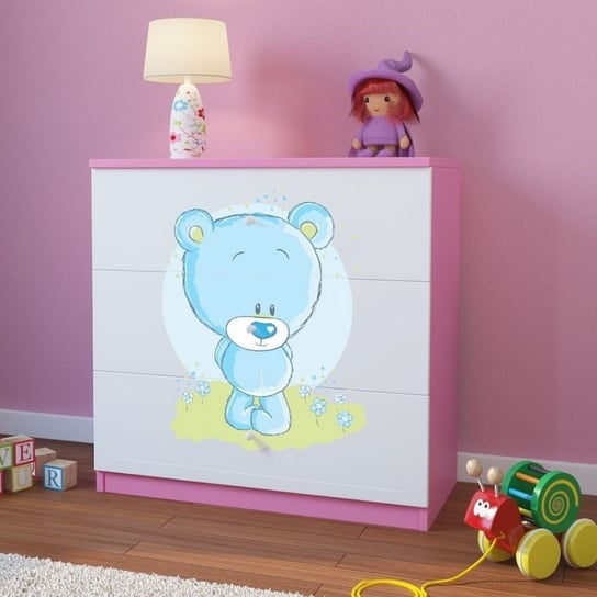 Komoda do pokoju dziecięcego, babydreams, niebieski miś, 81 cm, różowa Kocot Kids