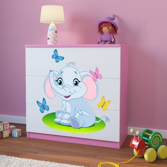 Komoda do pokoju dziecięcego, babydreams, słonik, 81 cm, różowa Kocot Kids
