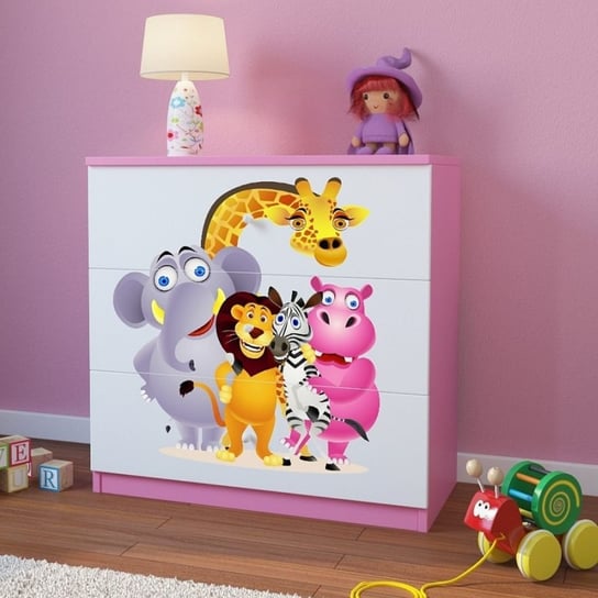 Komoda do pokoju dziecięcego, babydreams, zoo, 81 cm, różowa Kocot Kids