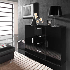Komoda Go, czarna, 132x38x92 cm High Glossy Furniture