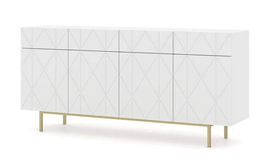 Komoda KAIRO 180 cm 4D4S frezowana z szufladami biały mat BIM Furniture