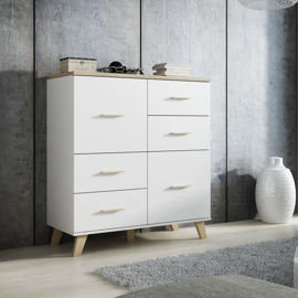 Komoda Livorno z szufladami, biało-beżowa, 110x119x45 cm High Glossy Furniture