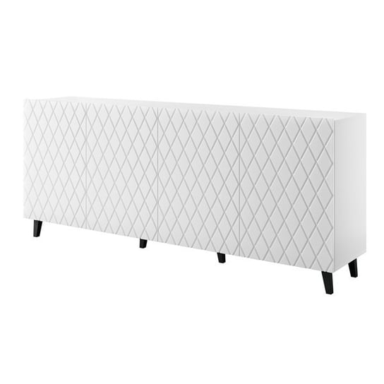 Komoda Lukka 200 x 42 x 82 cm, 4 drzwi, geometryczne fronty, biały mat High Glossy Furniture