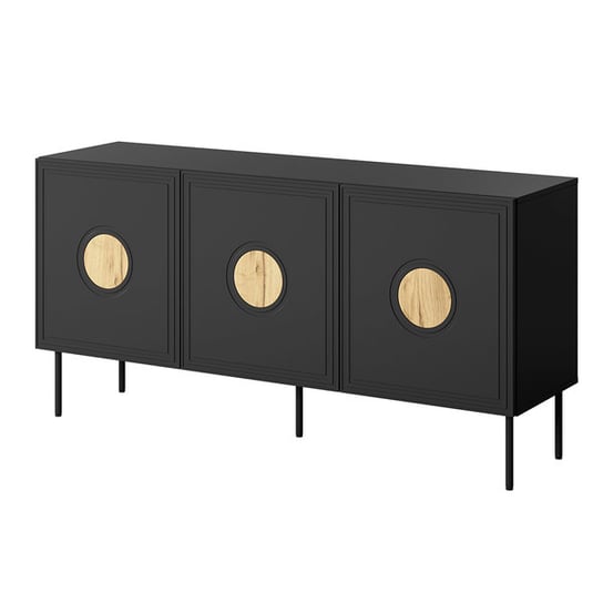 Komoda Lukka 200 x 42 x 82 cm, 4 drzwi, geometryczne fronty, czarny mat High Glossy Furniture
