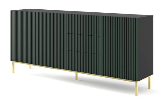 Komoda Ravenna A 200 Cm 3D3S Frezowana, Czarny Mat / Zielony + Rama BIM Furniture