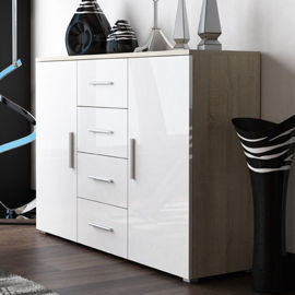 Komoda Simple, biało-beżowa, 132x38x92 cm High Glossy Furniture