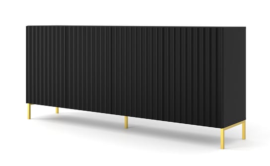 Komoda WAVE 200 cm 4D frez czarny mat na złotych nóżkach BIM Furniture