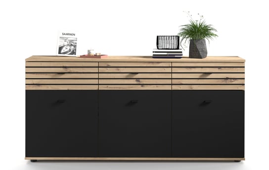 Komoda wysoka dąb Artisan-czarny 3 szuflady Solea 168x80x38 cm / Home Concept Home Concept