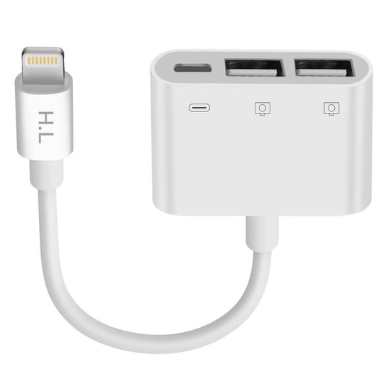 Kompaktowa przejściówka ze złącza Lightning do iPhone'a/iPada ze złącza Lightning na 2 USB - biała Avizar