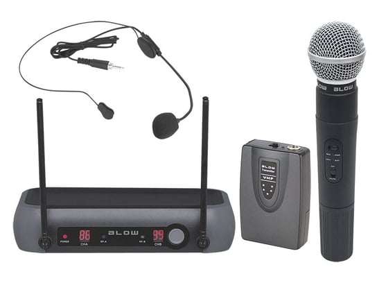Kompaktowy system 2 mikrofonów bezprzewodowych nagłowny i dynamiczny Blow PRM903 Blow