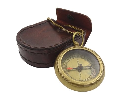 Kompas mosiężny z łańcuszkiem w skórzanym etui Kemis - House of Gadgets